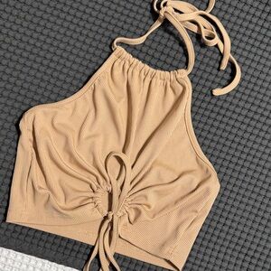 Tan Halter Neck Women's Top Cropped